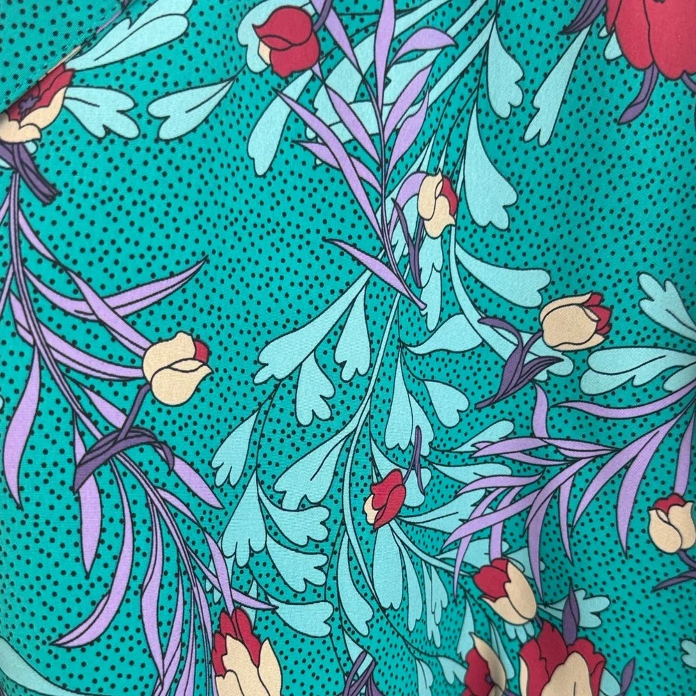 Notations Woman Vintage 80s Floral Shirt | Teal Botanical Print | Late 80s - Picture 4 of 5